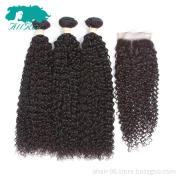 Best wholesale 4x4 indian black  kinky curl hair Bundles With closure , remy hair extensions